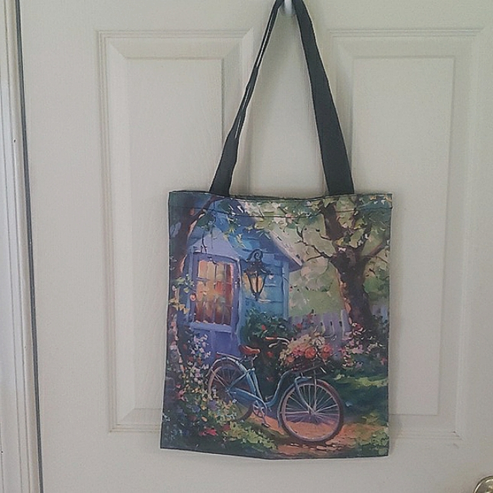 Charming Countryside Bicycle Print Tote Bag, NWT